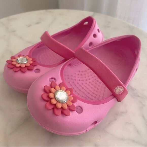 Crocs Kids Girls Keeley Springtime Embellished Mary Jane Flats Shoes Pink 6/ C6 - Picture 9 of 13